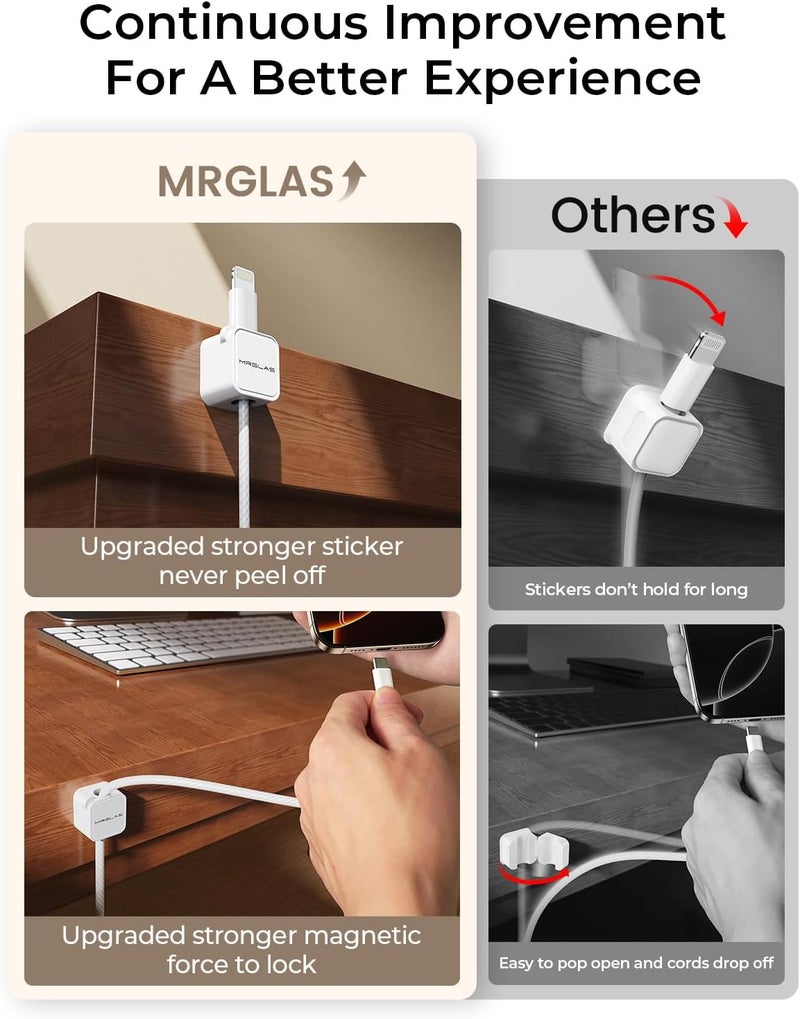 MRGLAS 10Pack 2025 Upgraded Cord Organizer Magnetic Cable Clips [1s Lock] Cable Holder Office Desk Accessories with 4 Extra Strong Adhesive Pads, Wire Keeper for Nightstand Desktop Wall Car - Image 4